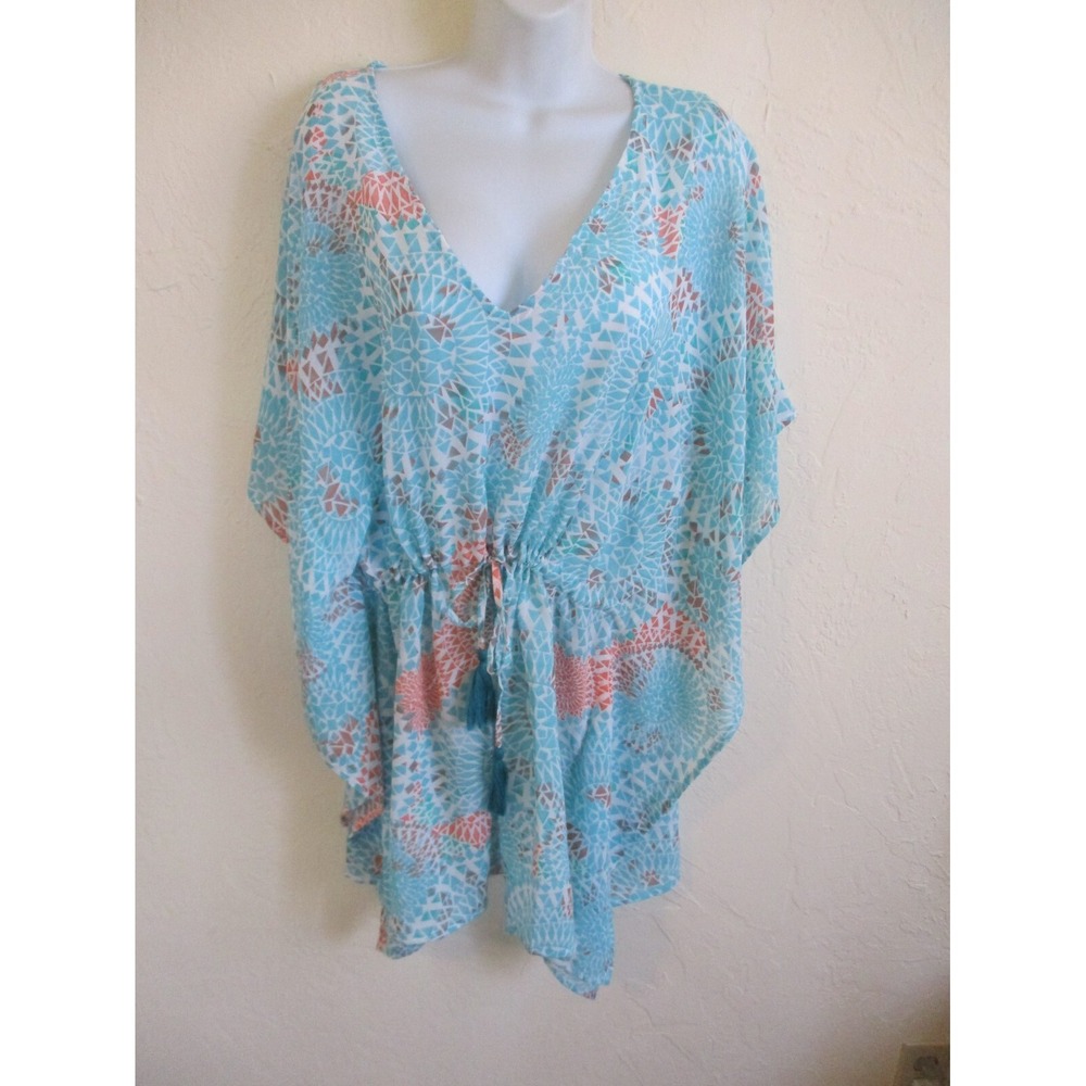 Rise & Bloom Cover Up Geometric Print Sheer Top NWT